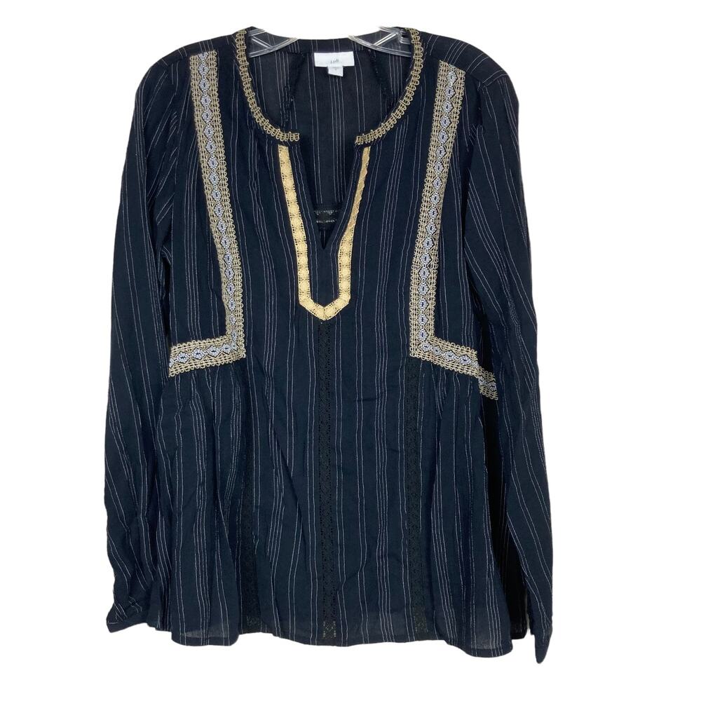 J. Jill Navy Blue Embroidered Peasant Blouse Sz S